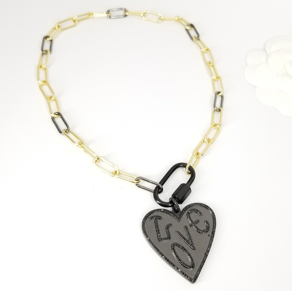 SueSue Jewelry - NWT Heart LOVE Pave CZ Paperclip Carabiner Choker